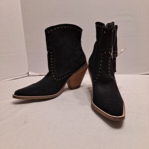 Dingo Women's 9.5M Classy n' Sassy Cowboy Boots Black Suede Studded Stacked Heel